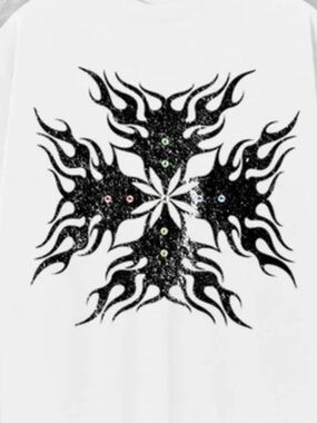 Lifted Anchors Rodeo Jeweled Tee White Graphic Tee with Black Flame Star Motif
